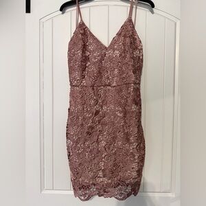 Express Dusty Rose Lace V-Neck Mini Dress